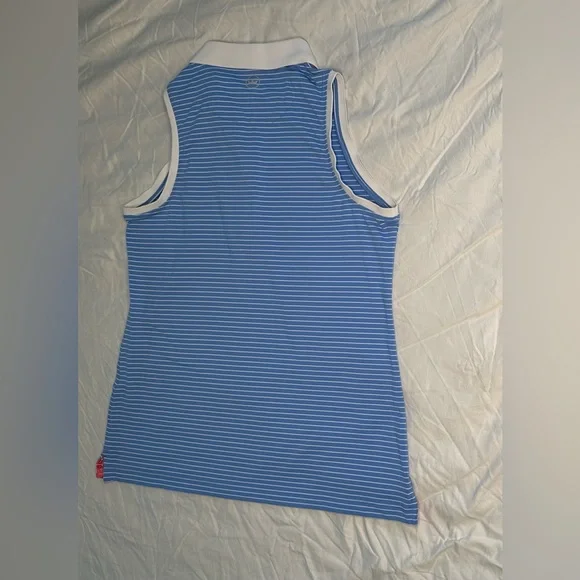 Peter Millar Women’s Sleeveless Golf Polo Shirt S Blue White Stripe UPF 50+ - Picture 13 of 14